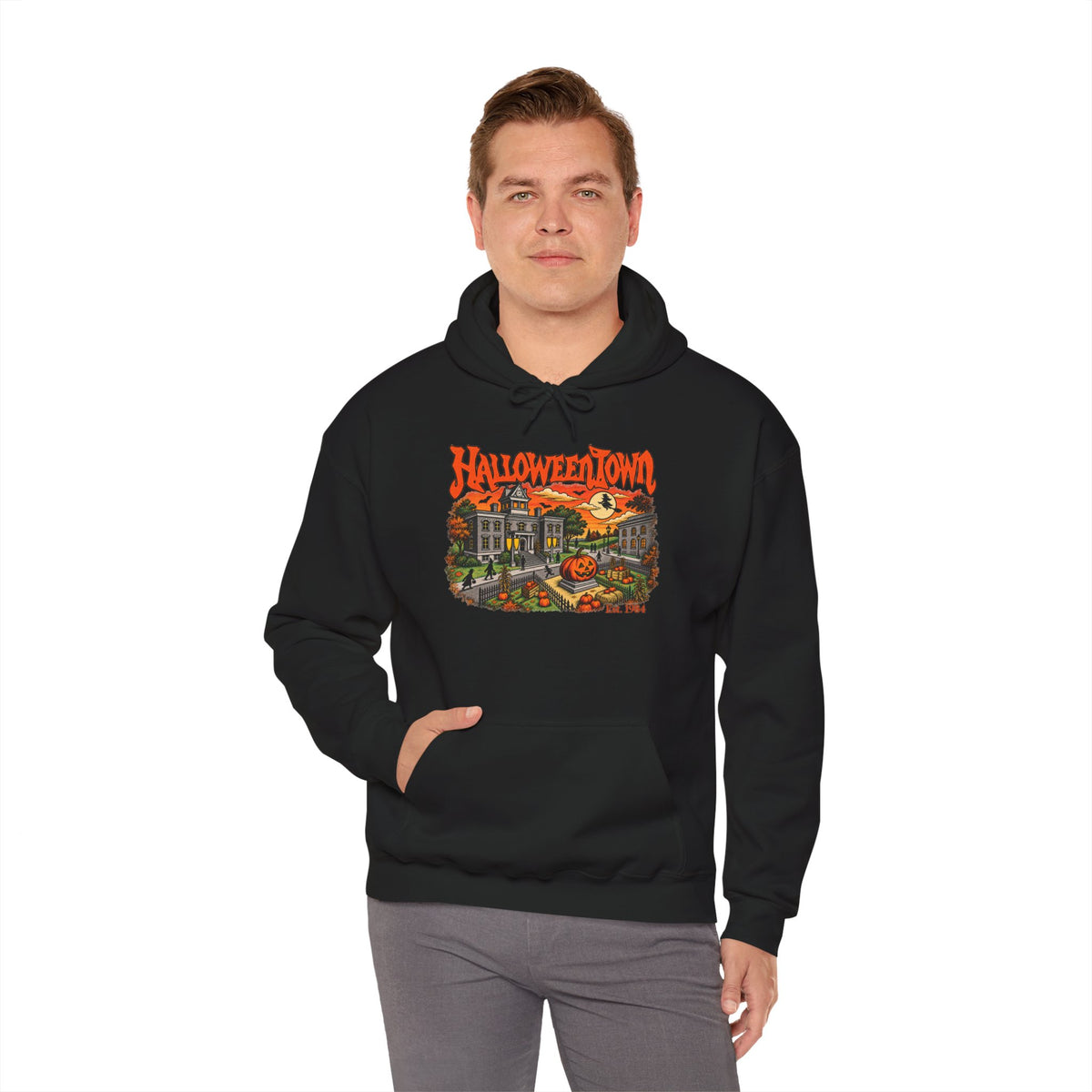 Halloween Town illustration Hoodie | Haunted House, Pumpkin Patch